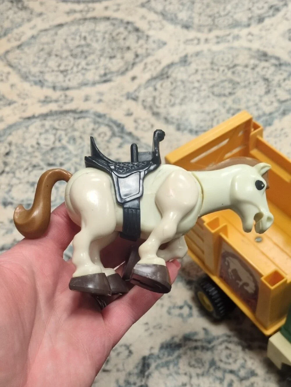 1979 Fisher-Price Husky Helper Green and Yellow Farm Truck with Cowboy and Horse